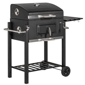 OUTSUNNY Charcoal Grill BBQ Trolley Wheels Shelf Side Thermometer Steel Black | TJ Hughes