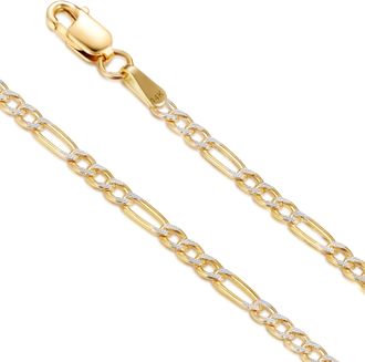 MAX + STONE Real 14K Yellow Gold Two Tone Figaro Chain for Women Men in 18 or 20 Inch