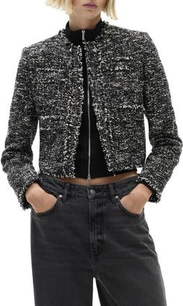 Mango Fray Trim Tweed Jacket in Black at Nordstrom, Size Small