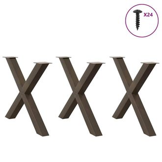 Berkfield Home Modern Dining Table Legs X-Shaped 3 pcs Natural Steel 90x(72-73) in Brown