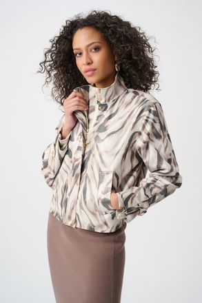 Joseph Ribkoff Foiled Faux Suede Animal Print Jacket in Beige/multi at Nordstrom, Size X-Large
