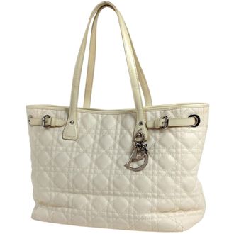 Dior White Coated Canvas Leather Shoulder Bag Tote Bag (Pre-Owned)