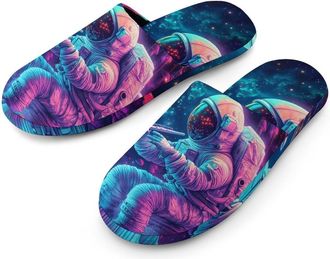 Generic Psychedelic Astronaut Mushroom Mens Cozy House Slippers Winter Warm Shoes with Anti-Slip Sole for Travel Indoor Outdoor