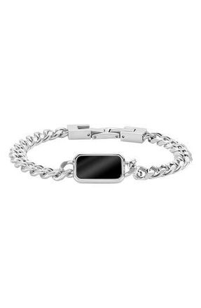 Geoffrey Beene Mens Stainless Steel Semiprecious Stone Curb Chain Bracelet in Black at Nordstrom Rack