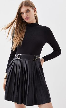 Karen Millen Knitted Top Pleated Skater Dress in Black at Nordstrom, Size X-Small
