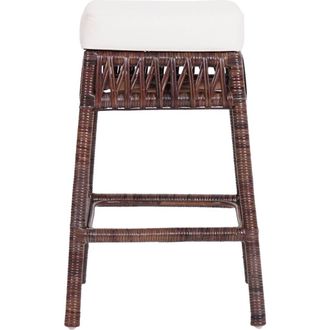 Jonathan Y Designs Bali Rattan Backless Counter Stool, White Cushion with Woven Frame in Dark Brown 25.5 Counter Stool at Nordstrom, Size Small
