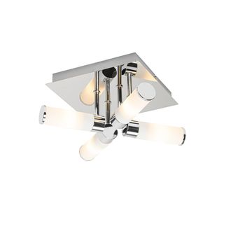 QAZQA Qazqa Moderno Plaf&oacute;n Ba&ntilde;o Moderno Cromo 4 Luces Ip44 - Ba&ntilde;o Acero /vidrio Cuadrada Adecuado Para Led Max. 4 X 28 Watt