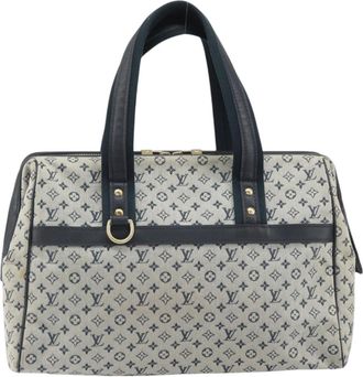 Louis Vuitton Josephine Handbag Mini Lin Blue Canvas Handbag (Pre-Owned)