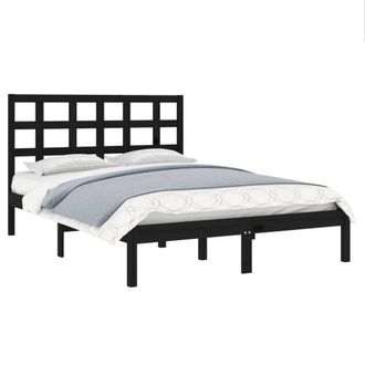 Berkfield Home Beautiful Bed Frame Black Solid Wood 140x190 cm
