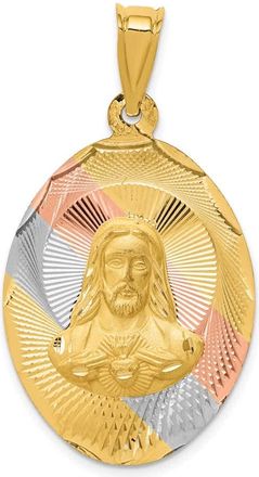 Diamond2Deal 14k Yellow Gold Diamond-cut Solid Large Corazon de Jesus Pendant