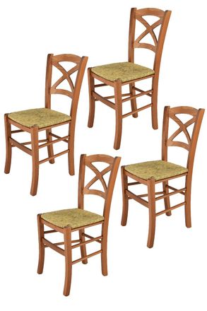 Tommychairs Tommychairs 4 Sillas Cross En Haya Color Cerezo Y Asiento En Paja