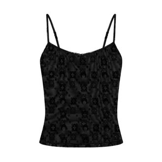 Marine Serre Sleeveless Tops, female, Black, Size: M Moonogram Mesh Flock Tank Top