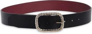 Steve Madden Rhinestone Buckle Faux Leather Belt in Black/Multi at Nordstrom Rack, Size X-Large