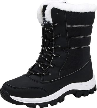 Generic Womens Snow Boots Winter Water-Resistant Faux Fur Lined Warm Outdoor Lace Up Mid-Calf Bootiesep Tread Rubber Sole for Cold Weather (4-Dark Gray, 4.5)