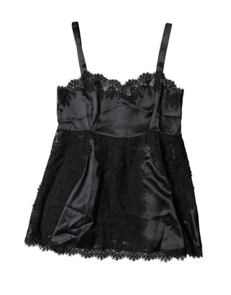 Dolce & Gabbana Womens Black Silk Lace Trim Lingerie Top Underwear