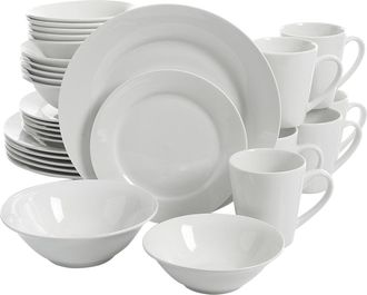 Gibson Home Noble Court 30 Piece Ceramic Dinnerware Set in White