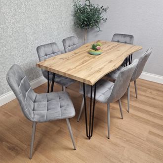 Kosy Koala Modern Dining Table Set With 6 Grey Velvet Chairs Kitchen Dining Room Furniture in Brown