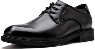 Generic Formal Shoes Dress Oxford for Men Lace Up Derby Shoes Round Toe Leather Non Slip Block Heel Slip Resistant Rubber Sole Party(Black Taller+4.5cm,9.5 UK