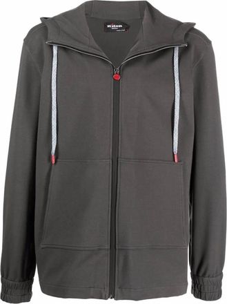 Kiton Charcoal Grey Zip-Through Hooded Sweatshirt - Heren - Vesten met rits - Grijs - 2XL - Katoen - Hoodies & sweatvesten