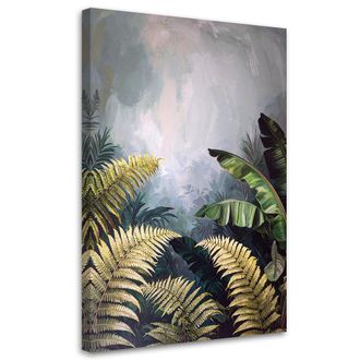 Feeby Cuadro En Lienzo Hojas Verdes De Helecho Sobre Fondo Beige 70x100