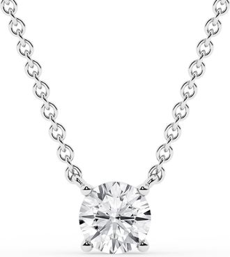 Grown Brilliance 1/2 Carat Round Lab Grown Diamond Necklace in 10K White Gold, 18 Cable Chain, Lobster Clasp, G Color, SI Clarity