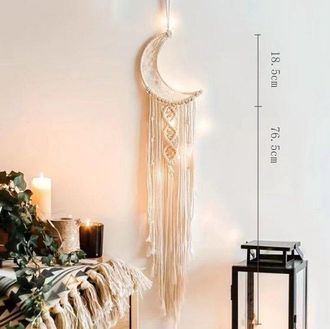 OEM Decoraci&oacute;n De Pared De Macram&eacute; Tejido Con Luna Y Atrapasue&ntilde;os, Arte De Pared, Habitaci&oacute;n De Estudiante O Puerta (luna)