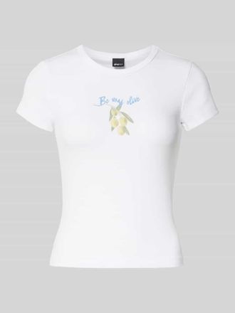 Gina Tricot T-Shirt mit Motiv-Print und Rundhalsausschnitt in Offwhite, Größe XL