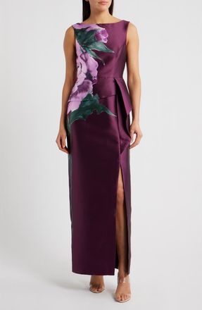 Kay Unger Luciana Placed Floral Column Gown in Mulberry at Nordstrom, Size 10