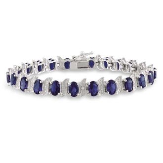 Amour 13 1/5 CT TGW Created Blue Sapphire and Diamond S-link Bracelet In Sterling Silver