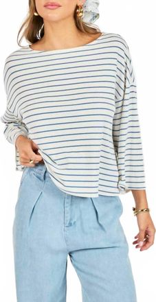 Sadie & Sage Memento Striped Long Sleeve Top In Ivory Blue