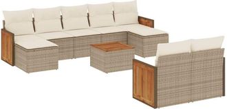 vidaXL Juego De Sof&aacute;s Jard&iacute;n Con Cojines Beige 10 Pzas Rat&aacute;n Sint&eacute;tico Vidaxl