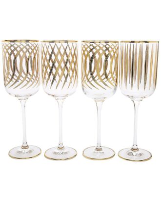 Alice Pazkus Set Of 4 Mix And Match Wine Glasses With 24K Gold Design