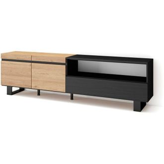 Skraut Home Mobile tv Soggiorno, Ampio spazio a disposizione, 200x57x35cm, Per tv fino a 80, Design industriale, Stile moderno, Rovere e nero - Skraut Home