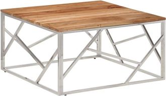 vidaXL Mesa de centro acero inoxidable plateado y madera maciza acacia vidaXL