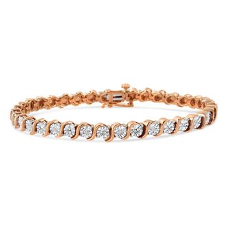 House of Brilliance 14K Rose Gold Plated.925 Sterling Silver 1/10 Cttw Round Miracle Plate S Link Tennis Bracelet -7