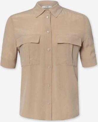 Frame Denim Womens Patch Pocket Button Down Top In Khaki