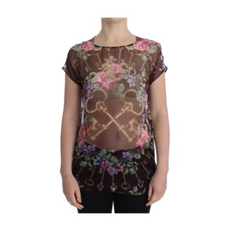 Dolce & Gabbana Overhemden, Dames, Veelkleurig, S, Cap Blouse met Korte Mouwen