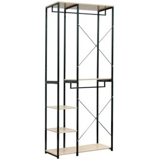 Woltu Attaccapanni Stand Appendiabiti con Scaffali Legno Metallo 90x40x204.5cm Nero + Rovere Chiaro - Woltu