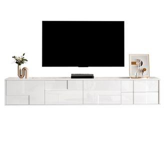 STILVORA Mueble Tv Con 3 Puertas Y 2 Cajones, Frentes Sin Tiradores, Acabado Brillo, 170&times;30&times;30,5 Cm, En Mdf, Blanco