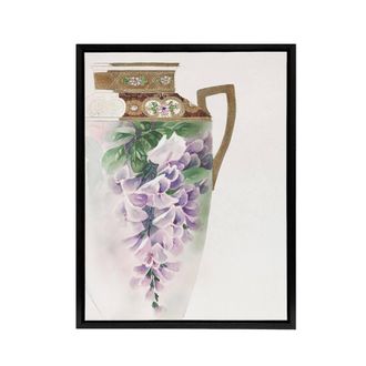 Artery8 Vintage Floral Design For Ewer Framed Canvas Wall Art Print Noritake in Purple | Size: W24 x H32