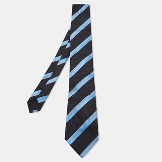 HUGO BOSS Boss By Hugo Boss Black & Blue Striped Silk Jacquard Tie