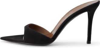 Generic Black,4.5 UK,High Heel Mules for Women Slip On Open Pointed Toe Suede Stiletto Pumps Formal Slingback Mule Sandals Dress Shoes