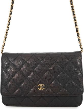 Chanel Black Grained Calfskin Chain/Shoulder Wallet (Pre-Owned)