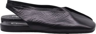 Jil Sander Square-Toe Slingback Flats in Black Leather