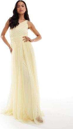 Lace & Beads Bridesmaid one shoulder maxi dress in butter yellow