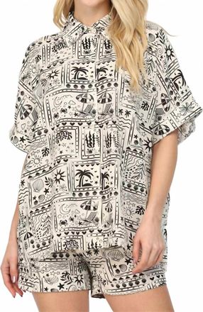 Fate Tropical Print Collared Shirt In Black Ivory