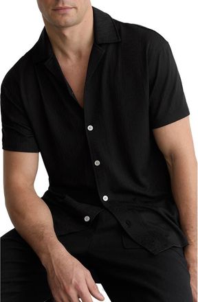 Reiss Ando Texture Stripe Camp Shirt in Black at Nordstrom, Size X-Large