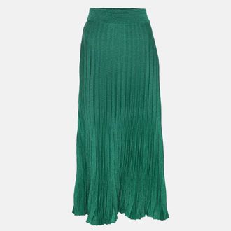 Maje Green Lurex Knit Pleated Maxi Skirt
