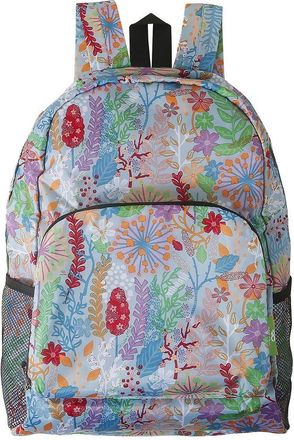 Eco Chic Lightweight Foldable Water Resistant Backpack Rucksack Folds into Pouch for Storage (Lush Floral Blue)