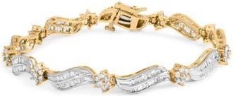 House of Brilliance 10K Yellow and White Gold 3.00 Cttw Diamond Cluster and Wave Link Bracelet at Nordstrom